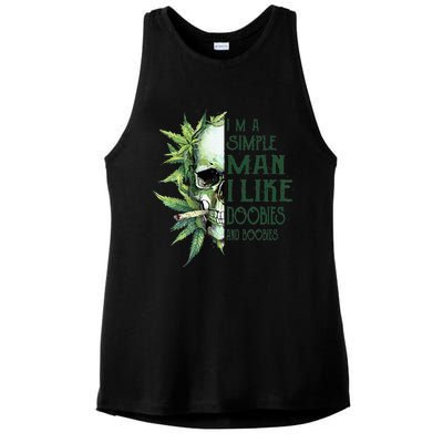 Skull I’M A Simple Man I Like Doobies And Boobies Ladies PosiCharge Tri-Blend Wicking Tank