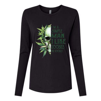 Skull I’M A Simple Man I Like Doobies And Boobies Womens Cotton Relaxed Long Sleeve T-Shirt