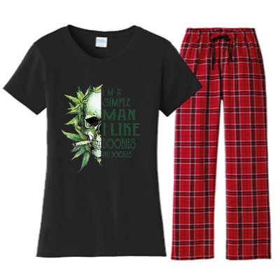 Skull I’M A Simple Man I Like Doobies And Boobies Women's Flannel Pajama Set