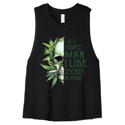 Skull I’M A Simple Man I Like Doobies And Boobies Women's Racerback Cropped Tank