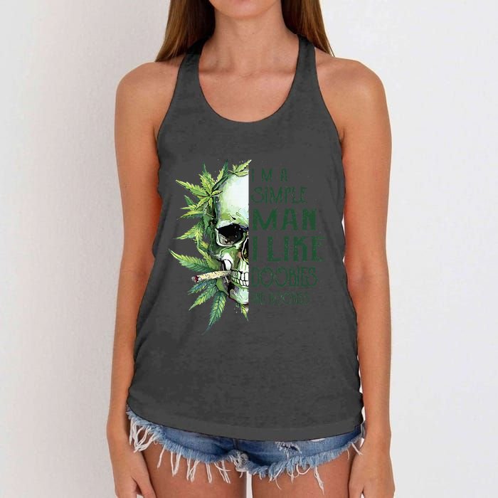 Skull I’M A Simple Man I Like Doobies And Boobies Women's Knotted Racerback Tank