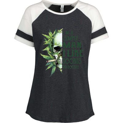 Skull I’M A Simple Man I Like Doobies And Boobies Enza Ladies Jersey Colorblock Tee