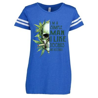 Skull I’M A Simple Man I Like Doobies And Boobies Enza Ladies Jersey Football T-Shirt