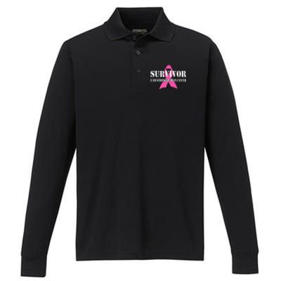 Survivor I Am Stronger Than Cancer Breast Cancer Awareness Performance Long Sleeve Polo