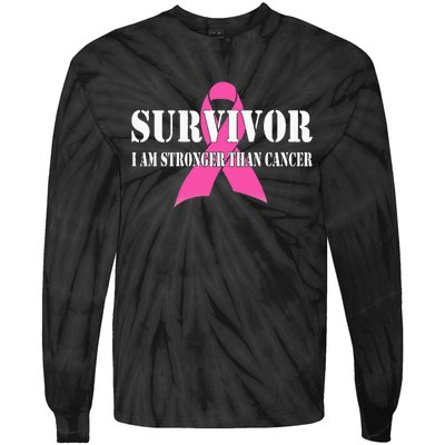 Survivor I Am Stronger Than Cancer Breast Cancer Awareness Tie-Dye Long Sleeve Shirt