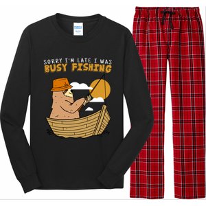 Sorry I Am Late I Was Fishing Gift Long Sleeve Pajama Set