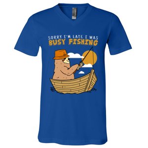 Sorry I Am Late I Was Fishing Gift V-Neck T-Shirt