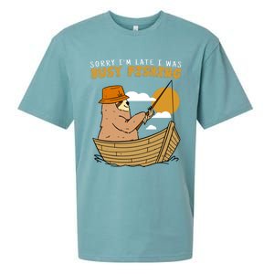 Sorry I Am Late I Was Fishing Gift Sueded Cloud Jersey T-Shirt