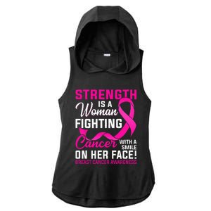 Strength Is A Woman Fighting Cancer Breast Cancer Awareness Ladies PosiCharge Tri-Blend Wicking Draft Hoodie Tank