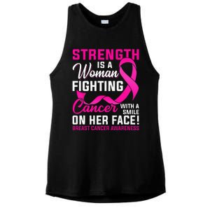 Strength Is A Woman Fighting Cancer Breast Cancer Awareness Ladies PosiCharge Tri-Blend Wicking Tank