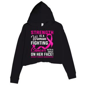 Strength Is A Woman Fighting Cancer Breast Cancer Awareness Crop Fleece Hoodie