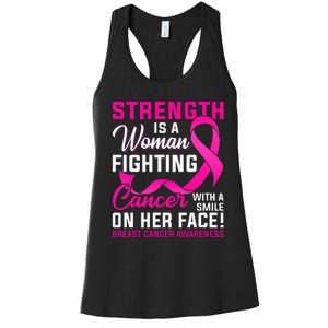 Strength Is A Woman Fighting Cancer Breast Cancer Awareness Women's Racerback Tank