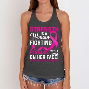 Strength Is A Woman Fighting Cancer Breast Cancer Awareness Women's Knotted Racerback Tank