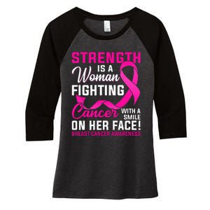 Strength Is A Woman Fighting Cancer Breast Cancer Awareness Women's Tri-Blend 3/4-Sleeve Raglan Shirt