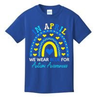 Support In April We Wear Blue Rainbow Autism Awareness Month Gift Kids T-Shirt