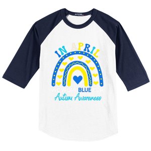 Support In April We Wear Blue Rainbow Autism Awareness Month Gift Baseball Sleeve Shirt