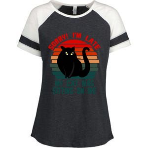 Sorry I Am Late My Cat Was Sitting On Me Cat Lover Designs Cute Gift Enza Ladies Jersey Colorblock Tee