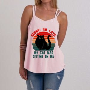 Sorry I Am Late My Cat Was Sitting On Me Cat Lover Designs Cute Gift Women's Strappy Tank