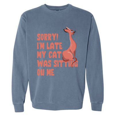 Sorry I Am Late My Cat Was Sitting On Me Cat Lover Designs Gift Garment-Dyed Sweatshirt