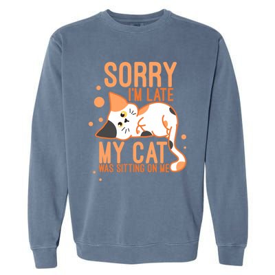 Sorry I Am Late My Cat Was Sitting On Me Funny Kitten Lover Gift Garment-Dyed Sweatshirt