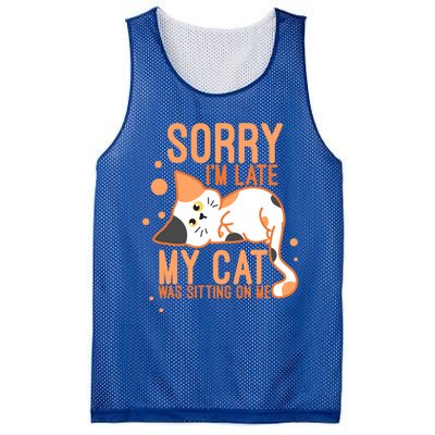 Sorry I Am Late My Cat Was Sitting On Me Funny Kitten Lover Gift Mesh Reversible Basketball Jersey Tank