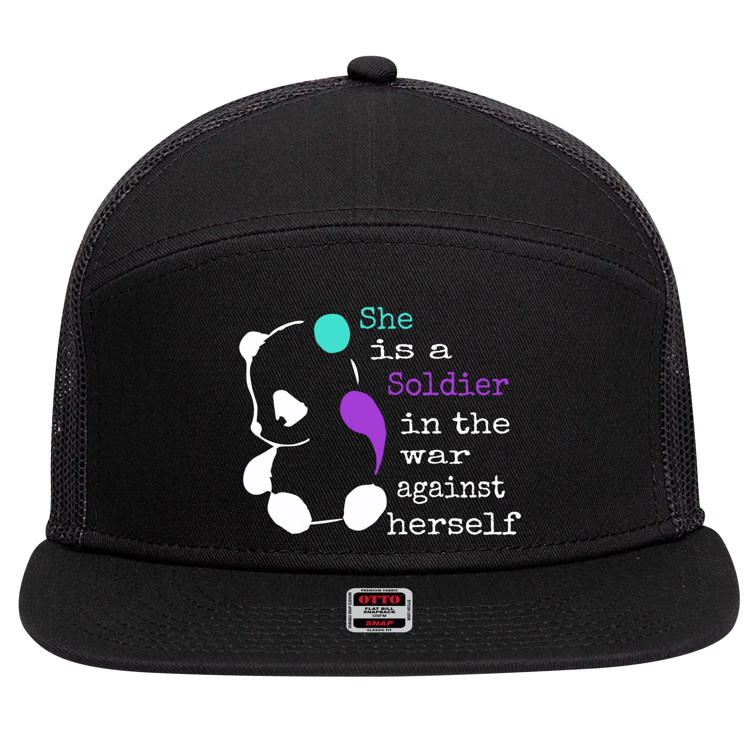 She Is A Soldier Semicolon Gift Suicide Prevention Awareness Gift 7 Panel Mesh Trucker Snapback Hat