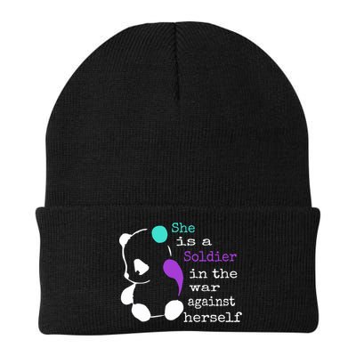 She Is A Soldier Semicolon Gift Suicide Prevention Awareness Gift Beanie