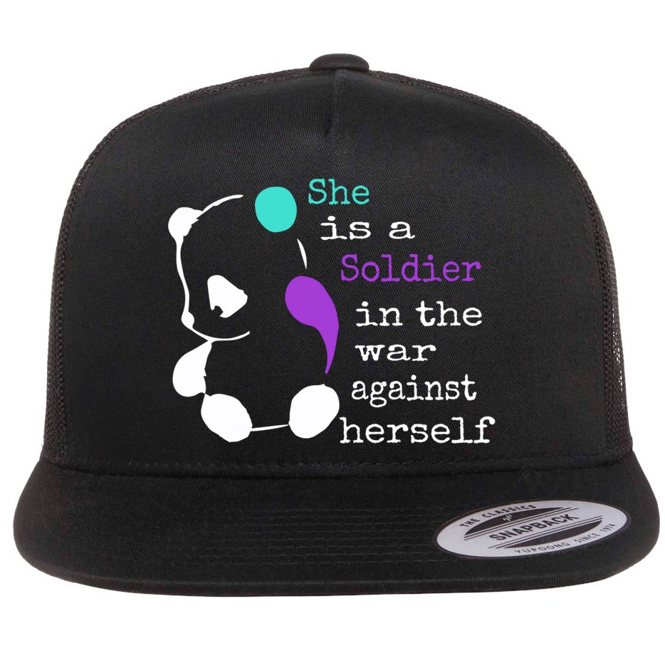 She Is A Soldier Semicolon Gift Suicide Prevention Awareness Gift Flat Bill Trucker Hat