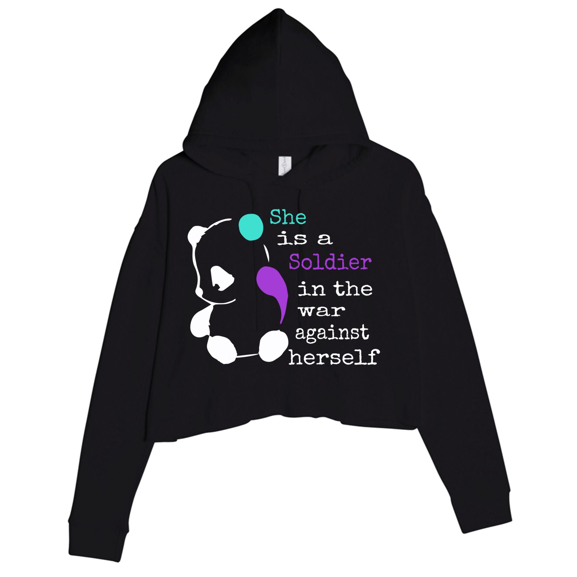 She Is A Soldier Semicolon Gift Suicide Prevention Awareness Gift Crop Fleece Hoodie