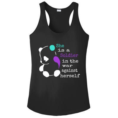 She Is A Soldier Semicolon Gift Suicide Prevention Awareness Gift Ladies PosiCharge Competitor Racerback Tank