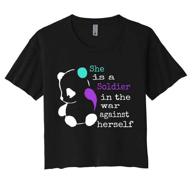 She Is A Soldier Semicolon Gift Suicide Prevention Awareness Gift Crop Top