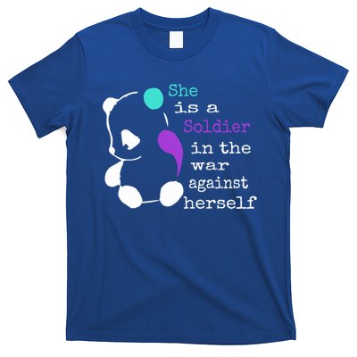 She Is A Soldier Semicolon Gift Suicide Prevention Awareness Gift T-Shirt