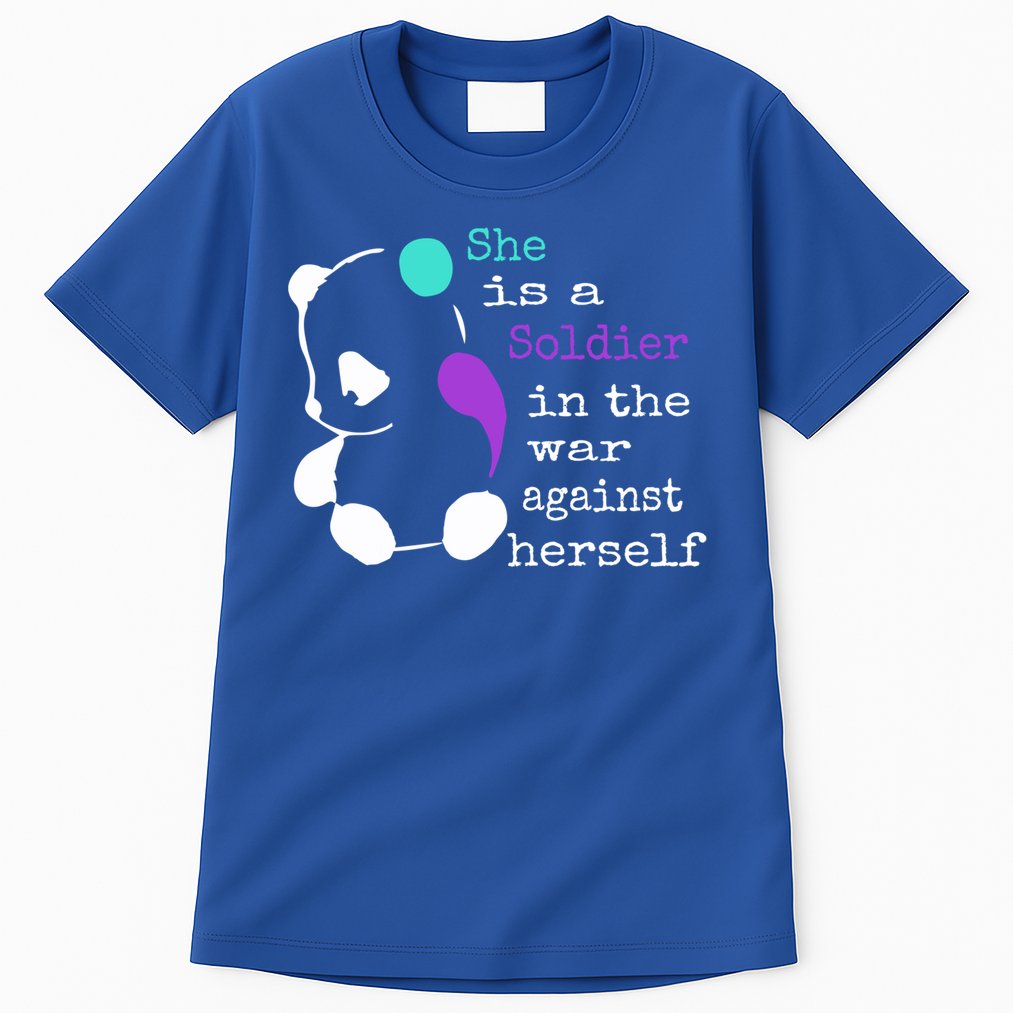 She Is A Soldier Semicolon Gift Suicide Prevention Awareness Gift Tall T-Shirt