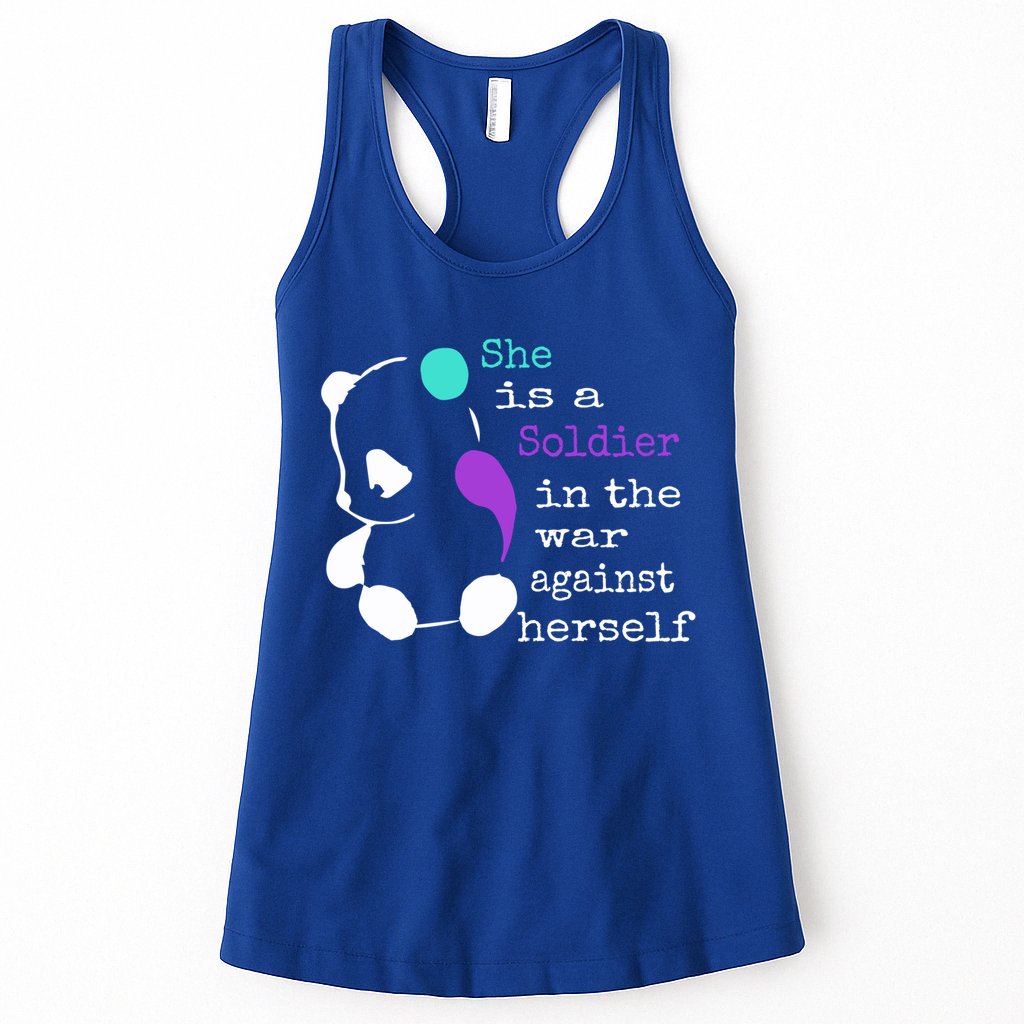 She Is A Soldier Semicolon Gift Suicide Prevention Awareness Gift Womens Tank Top