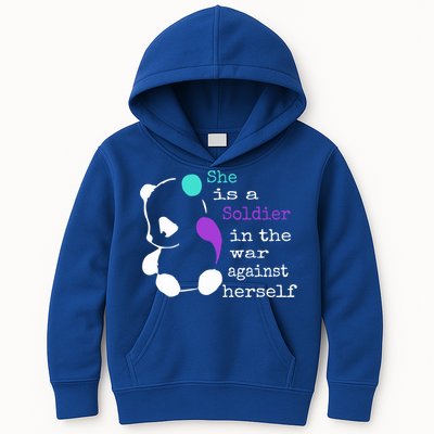 She Is A Soldier Semicolon Gift Suicide Prevention Awareness Gift Kids Hoodie