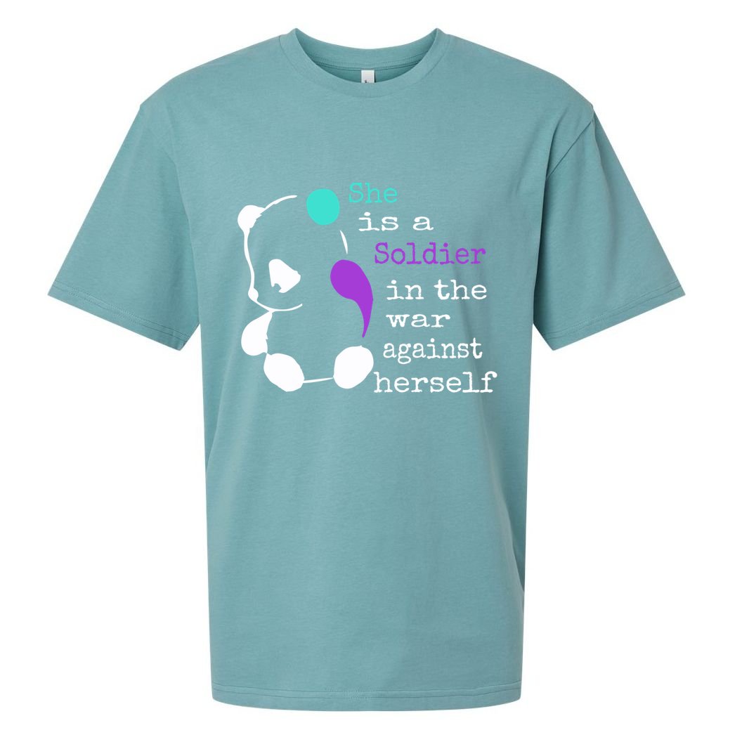 She Is A Soldier Semicolon Gift Suicide Prevention Awareness Gift Sueded Cloud Jersey T-Shirt