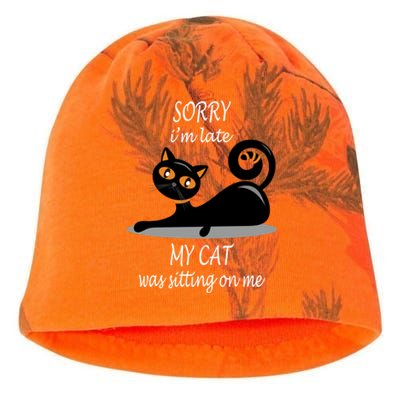 Sorry I Am Late My Cat Was Sitting On Me Funny Cat Lover Tee Cool Gift Kati - Camo Knit Beanie