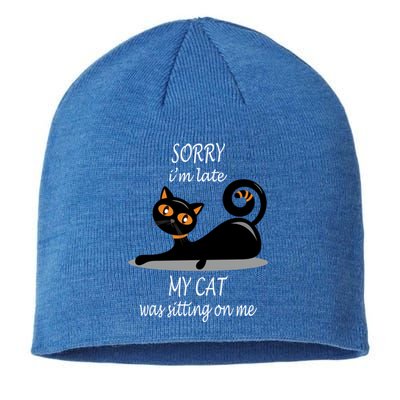 Sorry I Am Late My Cat Was Sitting On Me Funny Cat Lover Tee Cool Gift Sustainable Beanie