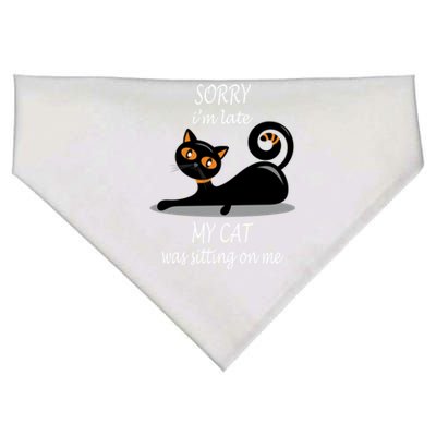 Sorry I Am Late My Cat Was Sitting On Me Funny Cat Lover Tee Cool Gift USA-Made Doggie Bandana