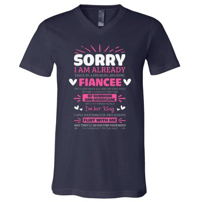 Sorry I Am Already Taken By Freaking Awesome Fiance Funny V-Neck T-Shirt