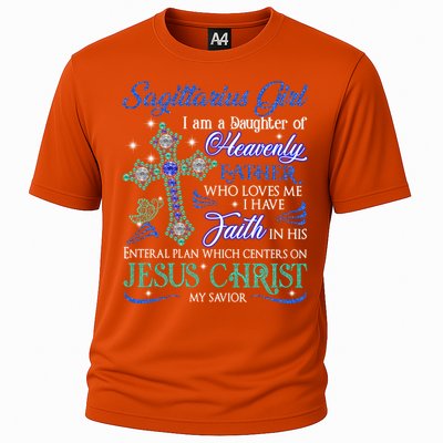 Sagittarius I Am A Daughter Of Heavenly Jesus Christ Gift Cooling Performance Crew T-Shirt