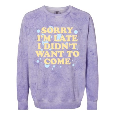 Sorry I Am Late I Did Not Want To Come Gift Colorblast Crewneck Sweatshirt