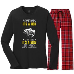 Sometimes ItS A Fish Funny Fishing Sarcastic Joke Saying Women's Long Sleeve Flannel Pajama Set 