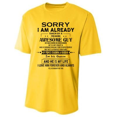 Sorry I Am Already Taken By A Freaking Awesome Guy November Performance Sprint T-Shirt