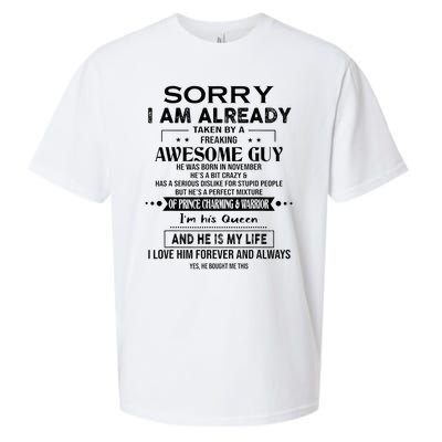 Sorry I Am Already Taken By A Freaking Awesome Guy November Sueded Cloud Jersey T-Shirt