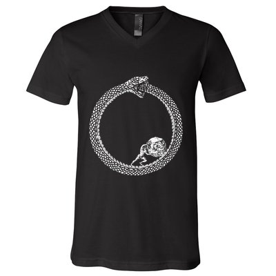 Sisyphus In An Ouroboros Snake V-Neck T-Shirt
