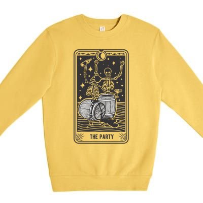 Skeletons In A Party Vintage Tarot Card Retro Design Gift Premium Crewneck Sweatshirt