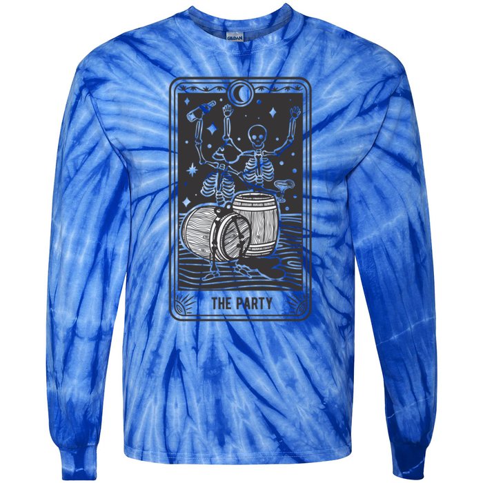 Skeletons In A Party Vintage Tarot Card Retro Design Gift Tie-Dye Long Sleeve Shirt