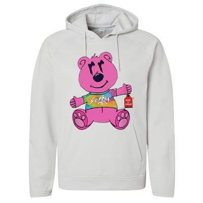 Sorry In Advance Pink Bear Holding Price Ticket Design Performance Fleece Hoodie