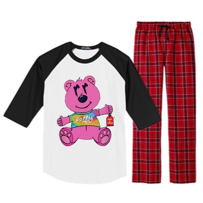 Sorry In Advance Pink Bear Holding Price Ticket Design Raglan Sleeve Pajama Set